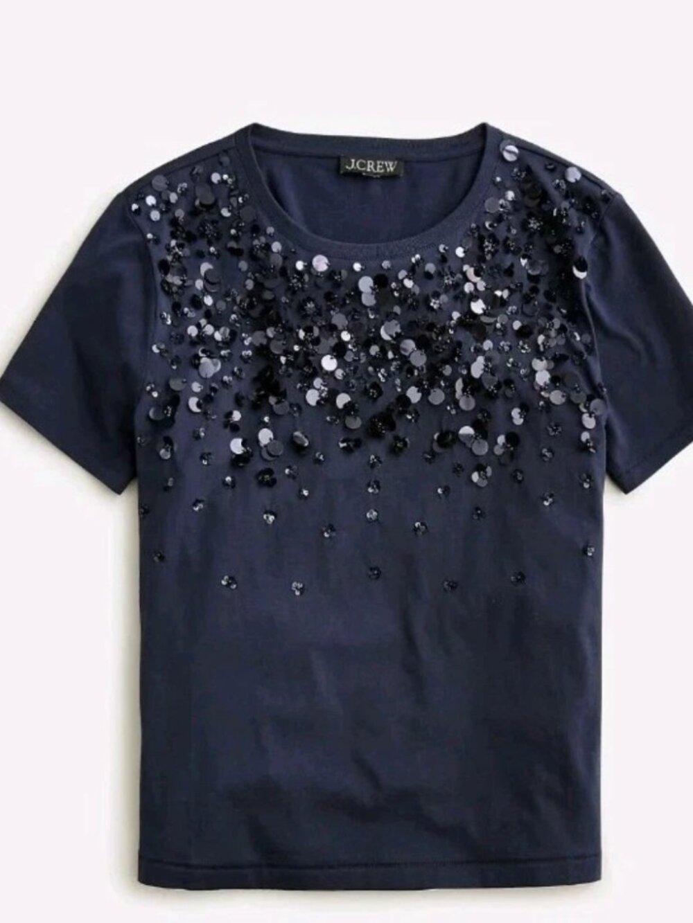 NWT J.Crew Black Sequin Front T-Shirt Cotton Crew Neck Short Sleeve Size S